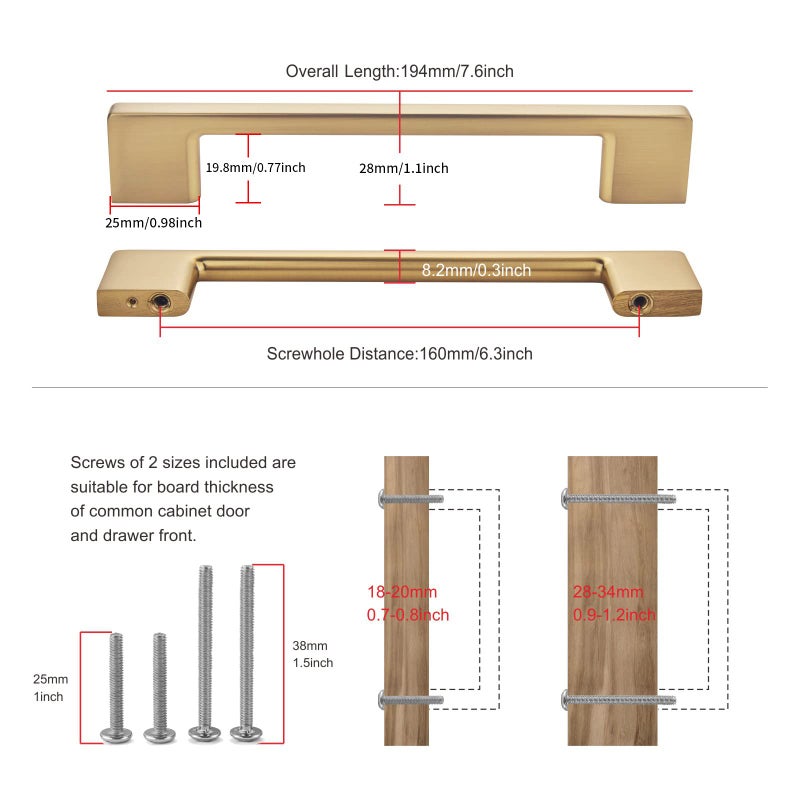 TUNNY 10 Pack Classic Cabinet Handles-6.3""/160mm Screw Spacing Champagne Bronze Furniture Hardware Handles for Kitchen Cabinets Bedroom Cabinet Pull - Image 2